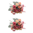 2pcs With Leaf Artificial Rose Wedding Fake Flowers 7 Branch 21 Heads Home Decor