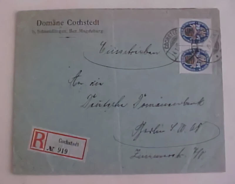 GERMAN  #377 HORIZONTAL PAIR cat.$235.00 COCHSTEPT 4 JAN 1926 B/S BERLIN - Image 1 of 1