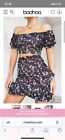 Boohoo Floral Top And Wrap Frill Skirt Co-ord Off Shoulder In Blck Size 6