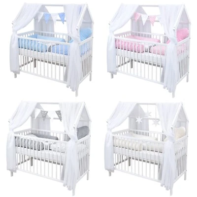 BABY-DELUX Komplettbett Babybett Hausbett 120x60 cm weiß Kinderbett Bettwäsche Set