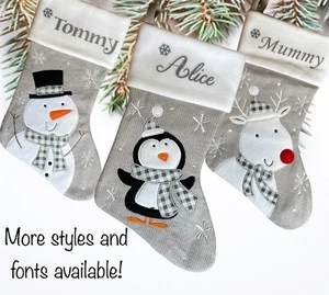 Christmas Stocking Personalised, Light Grey Knitted, Family Stocking - Picture 1 of 15