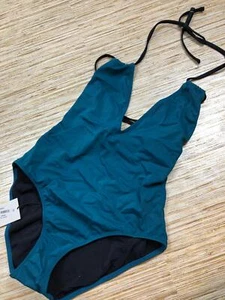 2291 Solid & Striped V-neck one Piece Swimsuit JADE /BLACK size XS $152 - Picture 1 of 2