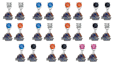 Boise State Broncos Crystal Bling Earrings Stud Post Dangle - Mix & Match Colors Cover