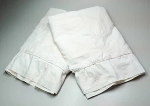 2 Paper White Euro Shams Hand Embroidered Linen Cotton Flanged Edge EUC - Picture 1 of 8