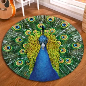 Beautiful Feather Peacock Non-slip Yoga Mat Room Floor Round Carpet Area Rugs - Picture 1 of 7
