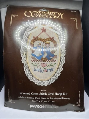 Punto de Cruz “Bienvenido” Pionero con Aro de Madera ¡Perfecto para Acción de Gracias! Foto 1 de 4