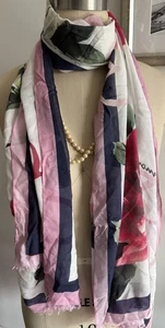 Talbots Scarf Love Amour Hearts Flowers Red, Green, Pink, Black 72” X 27” Linen - Picture 1 of 9