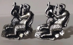 Satyr Cufflinks Half Man Half Goat Beast W/ Lyre Mythology Silver Tone Mens  - Picture 1 of 7