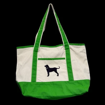 Bolso de Mano de Lona Borde Verde Negro Estampado de Perro Mediano 100% Algodón Foto 1 de 4