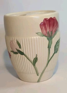 Wamsutta Toothbrush Holder Vintage Cream Pattern Painted Flowers Pink Blue EUC - Picture 1 of 5