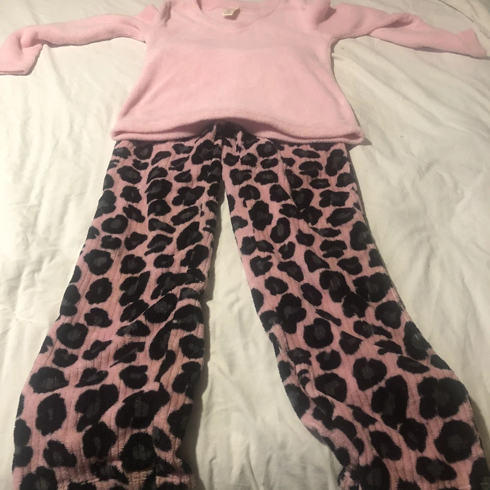 Pantalones para dormir de vellón rosa descolorido Glory para niñas pantalones de pijama y camisa rosa Foto 1 de 4