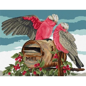 Country Threads Cross X Stitch Kit Air Mail Galahs Counted - Picture 1 of 1