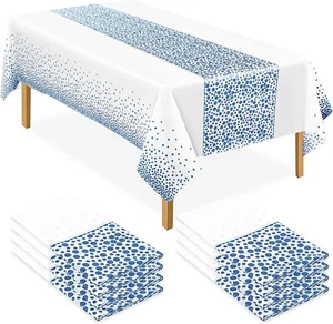 8 Pack Plastic Tablecloths, Disposable Waterproof Rectangular Table Cover, Blue - Picture 1 of 8