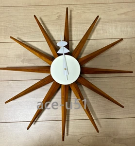 George Nelson Design Sunburst Wall Clock Wood Brown DAIVA Reproduction CW08 NEW - Picture 1 of 3