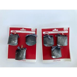2 Cards Tin Bell Ornaments With Buffalo Ribbon 3 Bells Per Card O - Picture 1 of 3