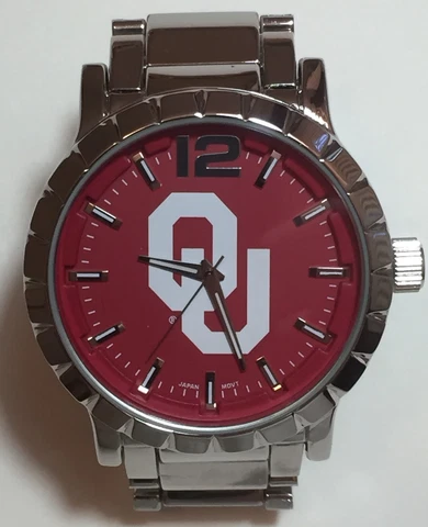 New Oklahoma Sooners Mens Watch, Bracelet, Metal, With Free Battery Cover