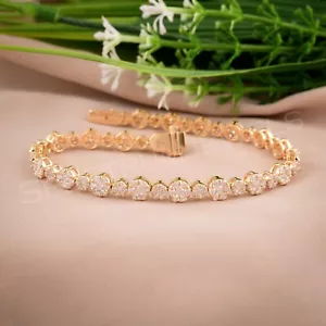 4.01 Ct Natural H/SI Diamond Charm Bracelet 14k Solid Yellow Gold Birthday Gift - Picture 1 of 12