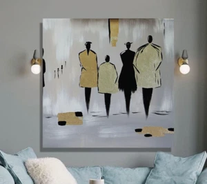 Wandkunst Menschen Gold, Große Abstrakte Acrylgemälde, Blattgold Wanddeko - Bild 1 von 11