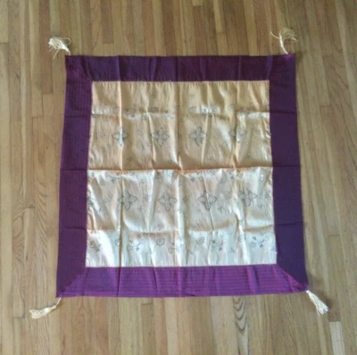 Sequined Embroidered GOLD/BURGUNDY w/Tassels Square Tablecloth  33" - Image 1 of 4