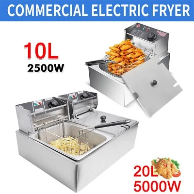 10L/20L Electric Deep Fryer Single/Dual Tank Commercial Stainless Steel Fat Chip