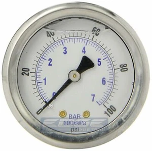LIQUID FILLED PRESSURE GAUGE 0-100 PSI, 2" FACE, 1/4" BACK MOUNT - Picture 1 of 3