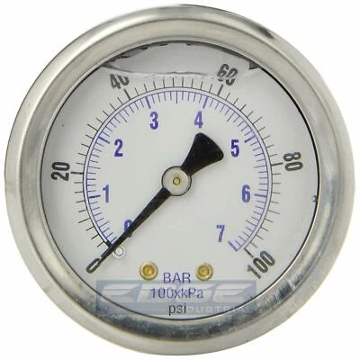 LIQUID FILLED PRESSURE GAUGE 0-100 PSI, 2" FACE, 1/4" BACK MOUNT - Image 1 of 3