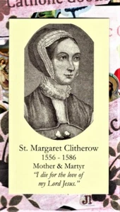 Saint St. Margaret Clitherow + Prayer (2" x 3 1/2")Heavy Paperstock Holy Card - Picture 1 of 2