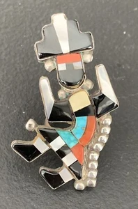 VINTAGE SIGNED S.Q. ZUNI STERLING SILVER/MULTI GEM KINFEWING DANCER RING!  7.25 - Picture 1 of 11