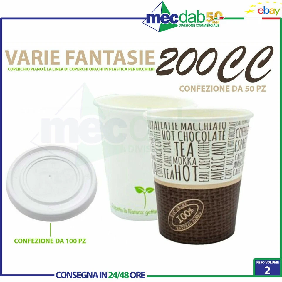 Bicchieri o Coperchi Monouso In Carta Per Asporto Bevande Confezione Da 100 Pz - Immagine 1 di 1