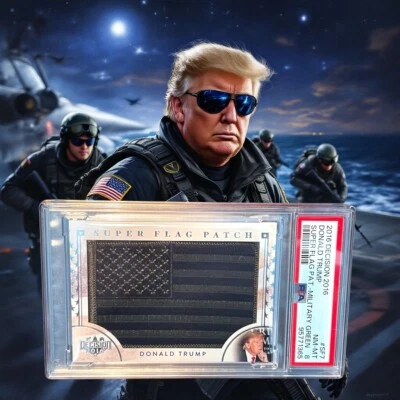 2016 DECISION DONALD TRUMP SUPER FLAG PATCH BLACK OUT PSA 8 RIP CARLIE KIRK!🇺🇸 - Image 1 of 2