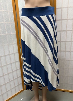 Women's Bordeaux Skirt  L  Blue Striped A-Line Pull On Hi Low Pockets - Image 1 of 4