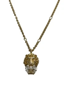 Auth GUCCI Vintage Necklace Pendant Top Gold Lion Crystal Ladies Fast Shipping - Picture 1 of 5