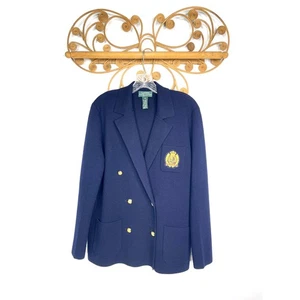 Vintage LRL LAUREN Ralph Lauren Merino Wool Knit Blazer Navy blue PM - Bild 1 von 9