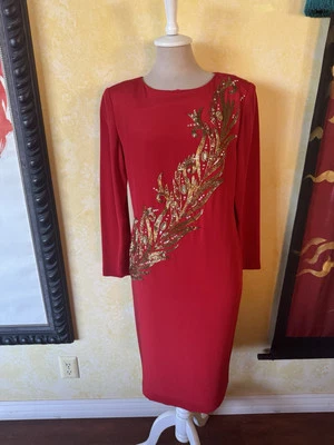 Red Bob Mackie 10 NOS Beaded Silk Dress Cocktail New Old Stock Crystals - Image 1 of 4
