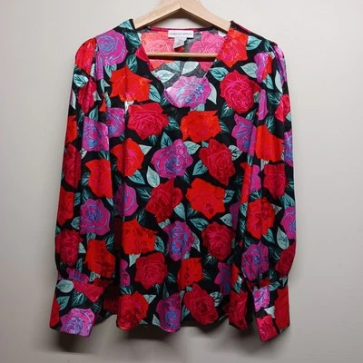 Blusa Top Cupcakes y Cachemira Mujer Talla M Negra Floral Satén Manga Larga Foto 1 de 4