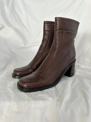 Enzo Angiolini Mujer’s 7.5 Marrón Cuero Genuino Botines Cremallera Lateral ESTRECHO Foto 1 de 4