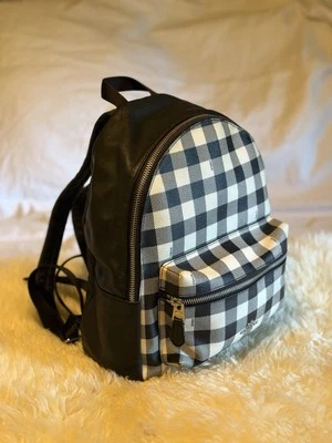 Coach F38949 Mochila Mochila Cuero Negro Cuadros Usada Foto 1 de 4