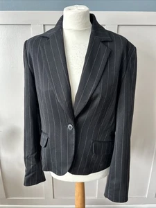 NL Collection Women's Pinstripe Tailored Suit Jacket Size 16 Black Pockets - Picture 1 of 8