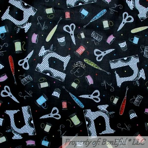 BonEful Fabric FQ Cotton Quilt Old VTG Antique Metal Sewing Machine Tool Scissor - Picture 1 of 13