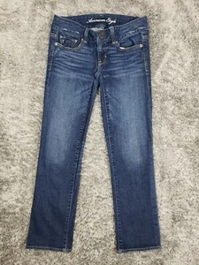 Women's American Eagle Jeans AE Artist Cropped Size 0 Regular Blue Dark Wash - Picture 1 of 11