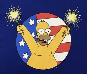 The Simpsons Blue Homer Patriotic Flag Men's T-Shirt Size M Medium NWT - Picture 1 of 6