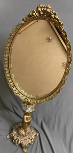 Antiguo Espejo de Maquillaje Mesa Tocador Giratorio Latón Ángel Querubín Ormolu De Colección - Imagen 1 de 12