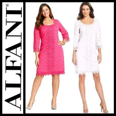 $99 Alfani Pink, White Lace Crochet Trim Sheath Dress Womens ~ S, PL M3020 - Image 1 of 4