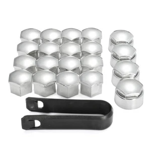 17mm Wheels Nut Bolt Cover Caps Silver + Removal Tool 16 + 4 Locking For Audi - Picture 1 of 11