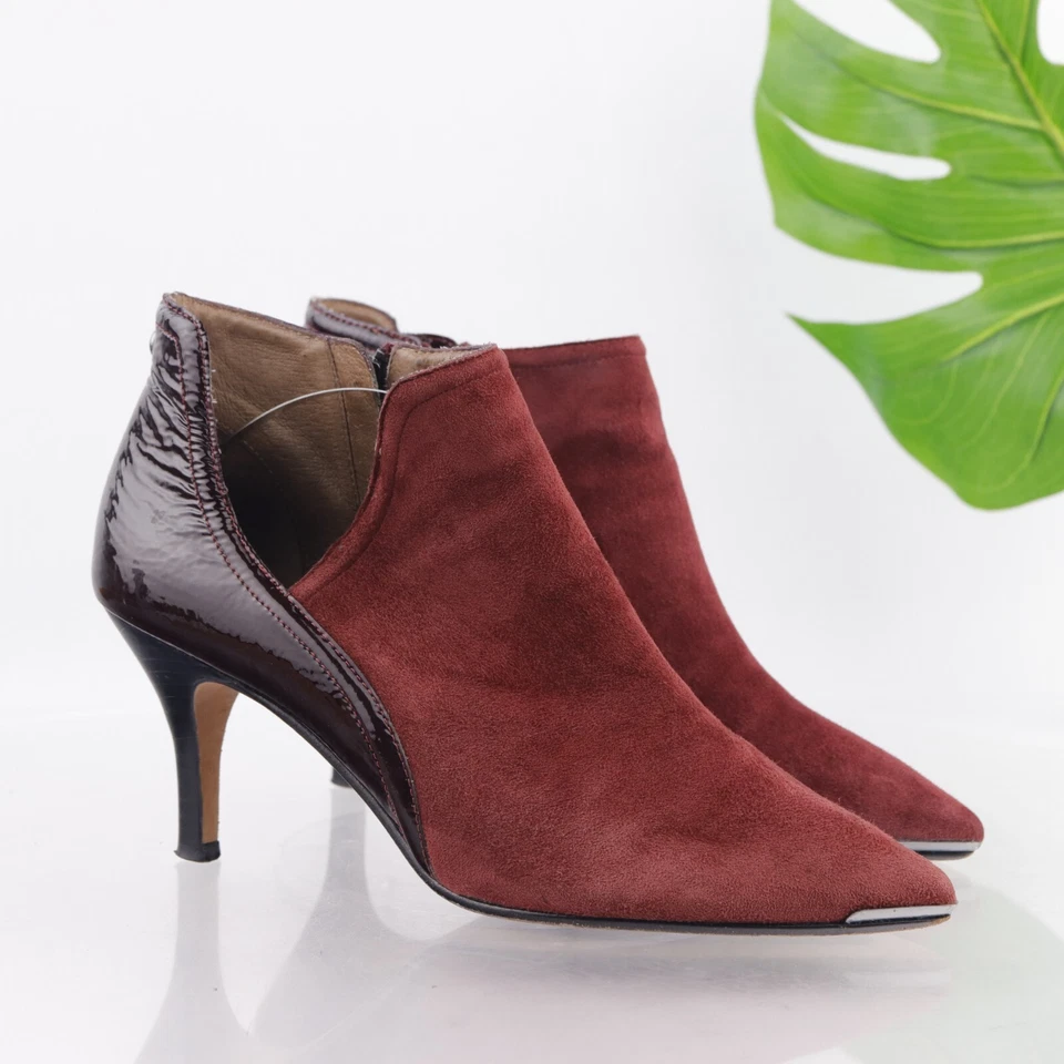 Bota para mujer Donald Pliner Taila talla 8,5 tacón en punta borgoña rojo gamuza recorte Foto 1 de 4