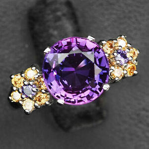 Sapphire Blue Purple Round 3.80Ct. 925 Sterling Silver Ring Size 6.75 Women Gift