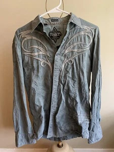 Roar Strength Refined Mens Shirt Sz Sm Embroidered Long Sleeve Button Blue Grey - Picture 1 of 13