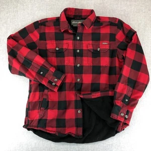 Eddie Bauer Shirt Jacket Mens Medium Red Buffalo Plaid Flannel Fleece Lined GORP - Picture 1 of 10
