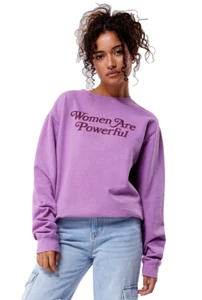 ONEDNA Women's S Women are Powerful Sweatshirt Lilac Cotton Crewneck Small - Picture 1 of 8