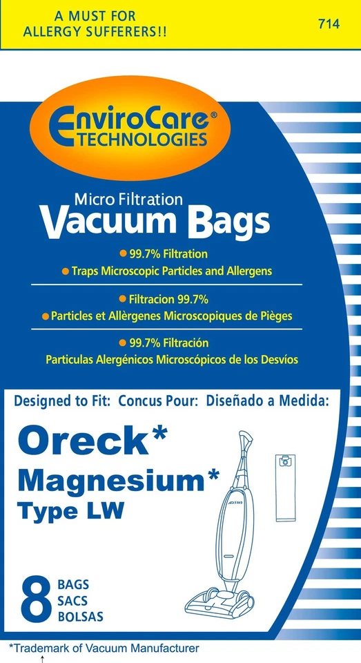Bolsas de vacío de magnesio Oreck, paquete de 8 tipo LW de EnviroCare Foto 1 de 1